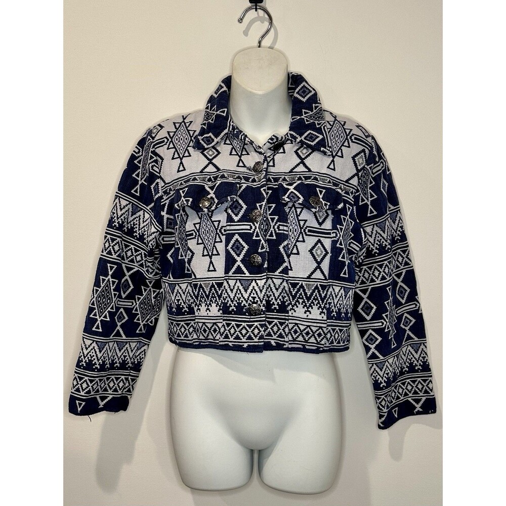 Flashback Vintage 100% Cotton Aztec Print Cropped Jacket Size S Small EUC!!!
